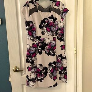 Stretchy Black, Pink, and White Dress with Mesh Details